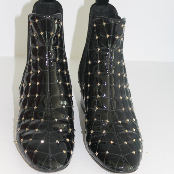 Valentino Rockstud Black Patent LeatherAnkle Boot W/box. Size 37 Made In Italy - Picture 3 of 8